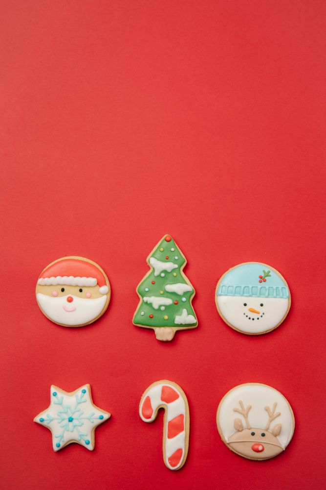 Christmas gingerbread cookies on red textile