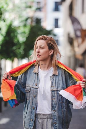 LGBT woman on city street