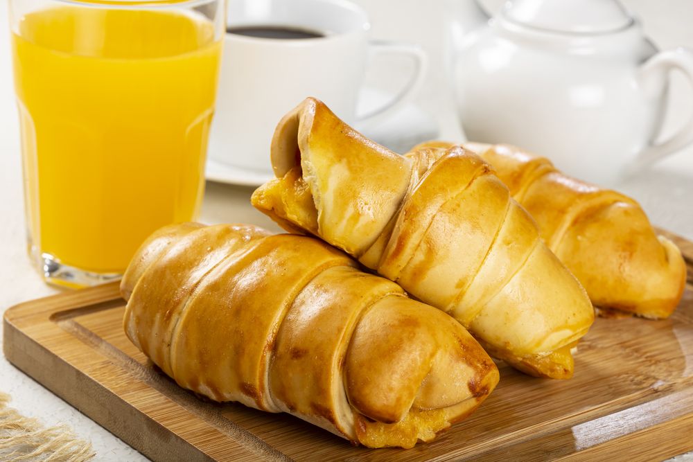 Traditional fresh baked croissants on the table.