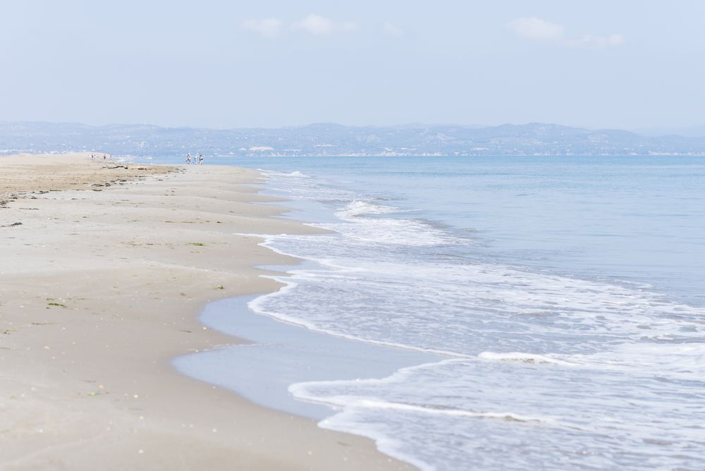 Foamy waves on wild beautiful beach shoreline