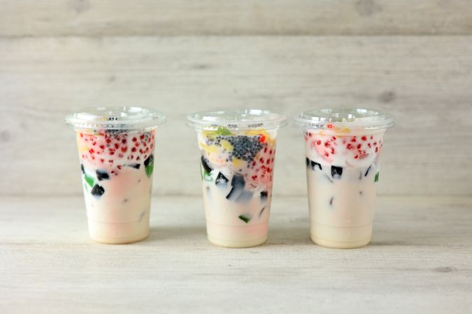 Es Teller Sultan in Plastic Cup, Indonesian Traditional Mix Fruit Popular Street Food