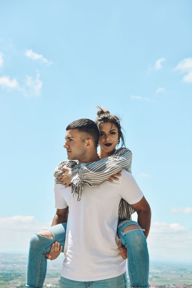 Couple in love enjoying a sunny summer day.