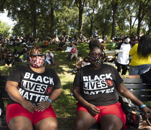 Two women in masks and Black Lives Matter t-shirts, Washington, D.C.