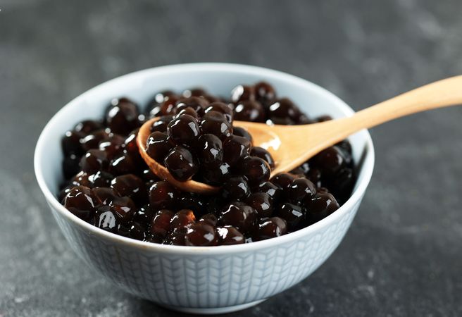 A Bowl of Boba Tapioca Pearls, Topping in Bubble Bobba Tea