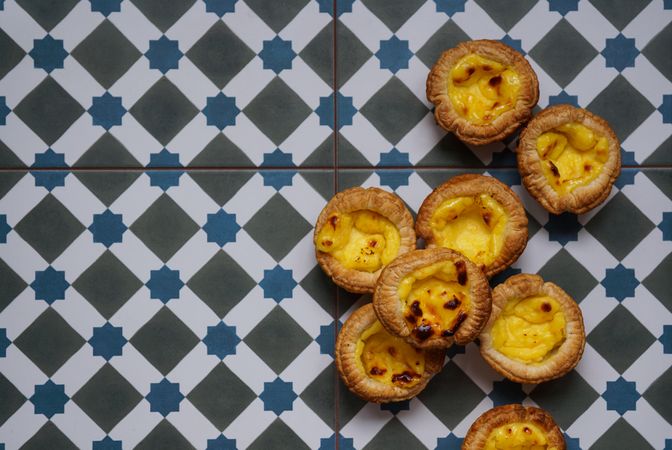 Fresh egg baked tarts on tray