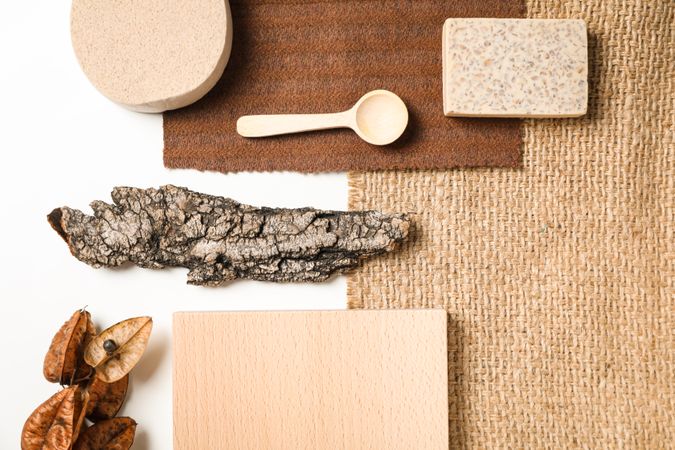 Flat lay of creative moodboard composition, top view