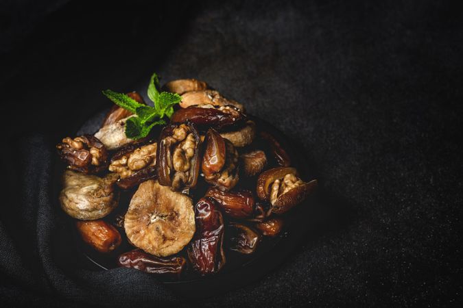 Dates fruits with walnuts, mint and cinnamon for Ramadan