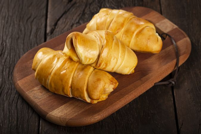 Traditional fresh baked croissants on the table.