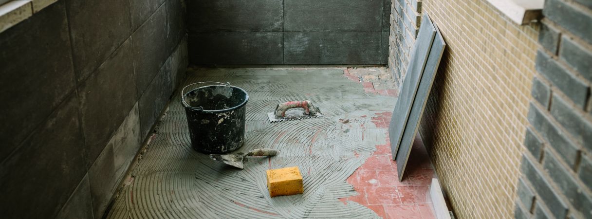 Tile laying work on floor