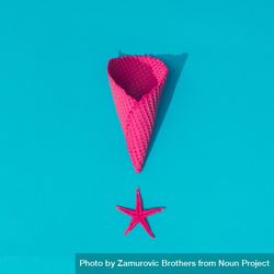 Starfish with pink waffle cone on bright blue background 0gmBl4