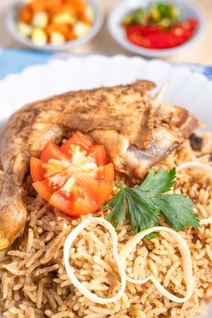 Kebuli rice with fried chicken