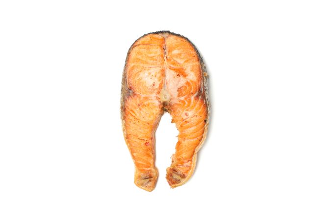 Tasty grilled salmon isolated on blank background