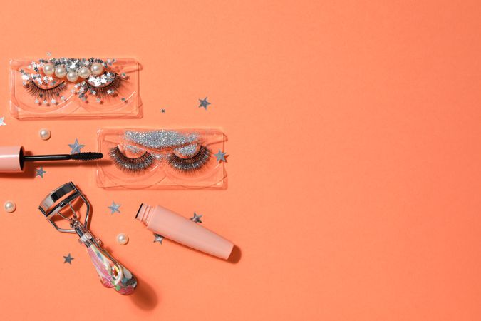 False eyelashes, concept of different makeup accessories