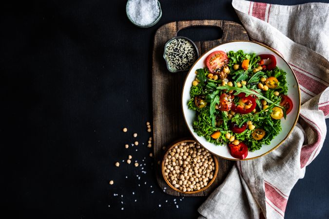 Top view of bowl of vegetable salad