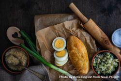 Traditional Georgian pies with eggs, rice and green onion  4AzK8R