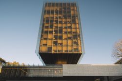 Multi storey building glass on the ground floor