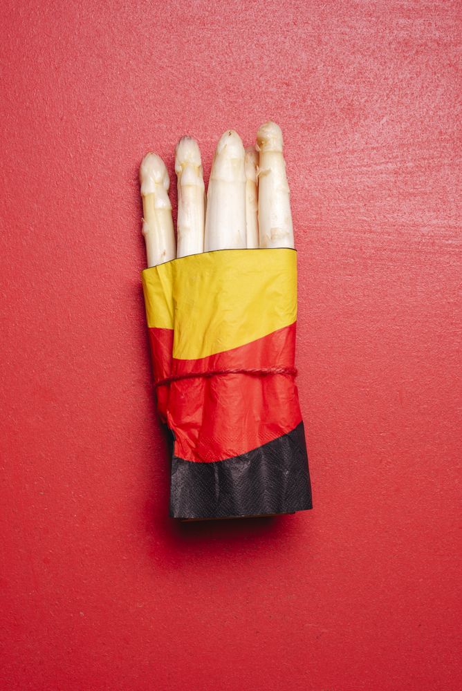 Bunch of asparagus wrapped in a paper napkin