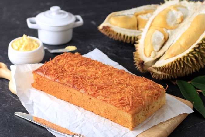 Durian Cake Loaf, Butter Cake with Grated Cheese Topping
