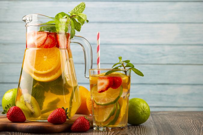 Water flavored with fresh summer fruit.