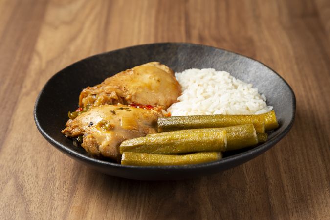 Chicken with okra and rice. Typical Brazilian dish.