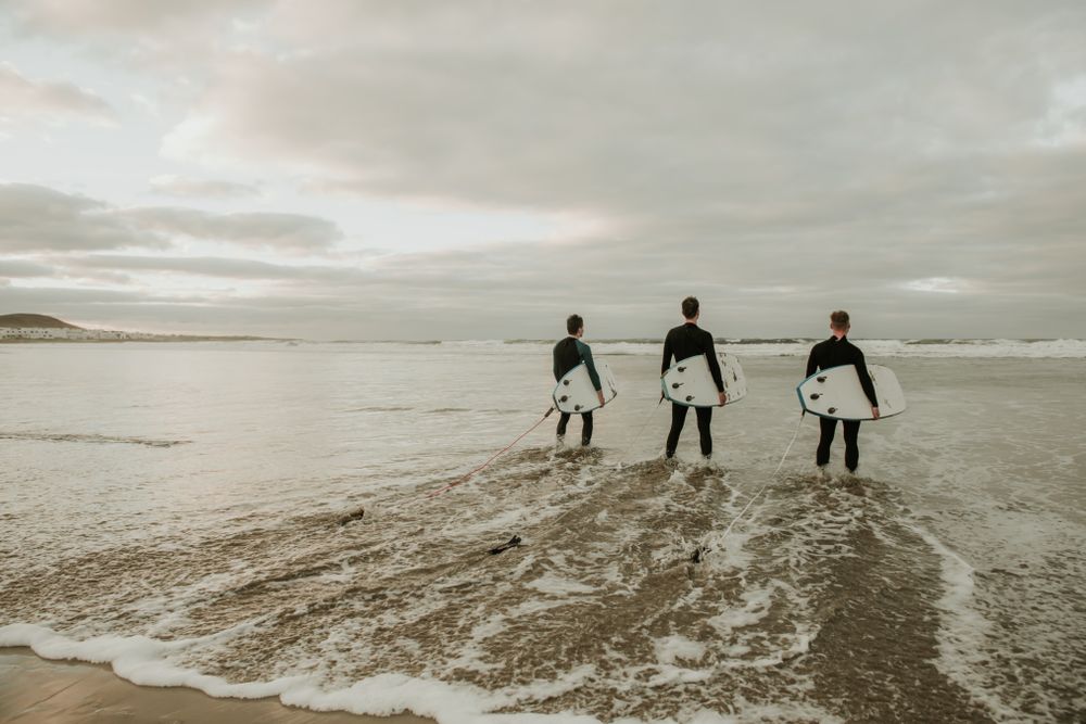People with surfboard walking near sea