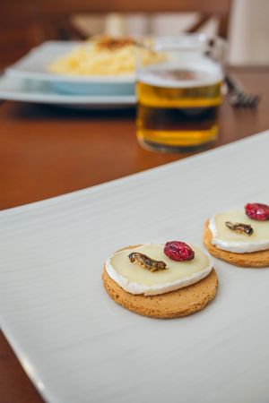 Tray of canapes with crickets