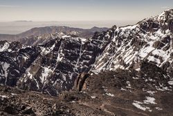 Majestic mountain range covered with snow