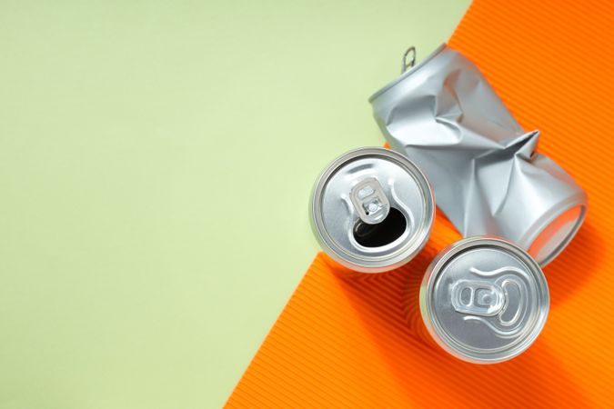 Concept of drink, blank cans, space for text