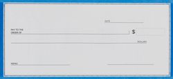 Blank check in close up format