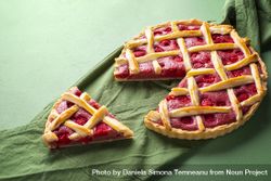 Raspberry pie with a lattice crust. One slice of raspberry tart 4ApDN5