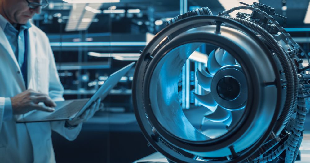 High Tech Prototype Jet Engine in a Technological Startup Facility.