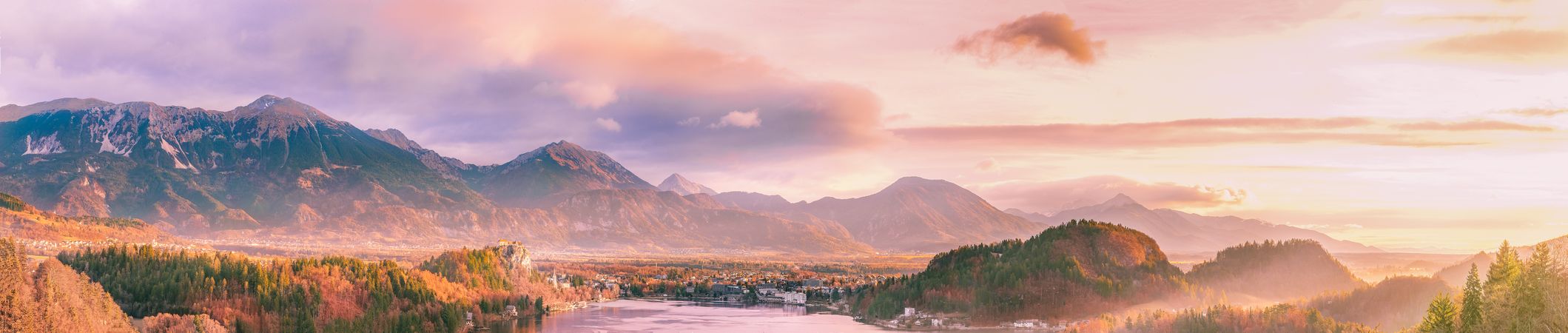 Sunrise over mountains and valley