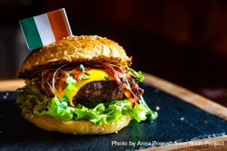 Irish cheeseburger with lettuce and bacon bYqnP6
