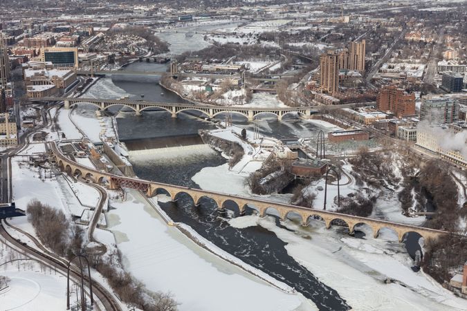 Wintertime aerial view of Minneapolis, Minnesota