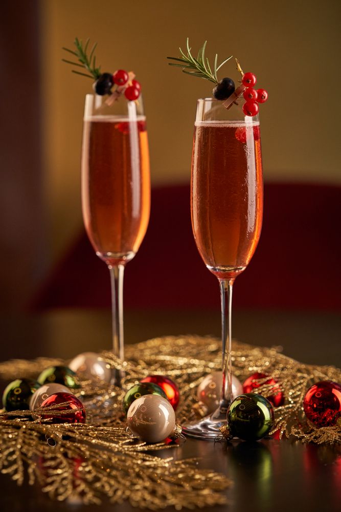 Champagne glasses during Christmas celebration