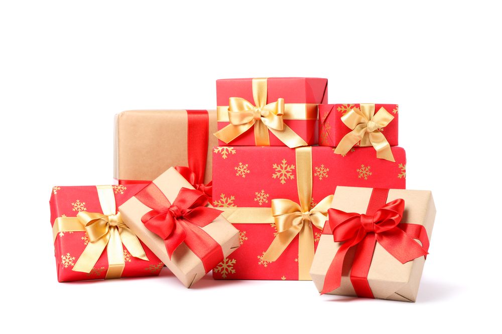 Group of beautiful gift boxes isolated on blank background