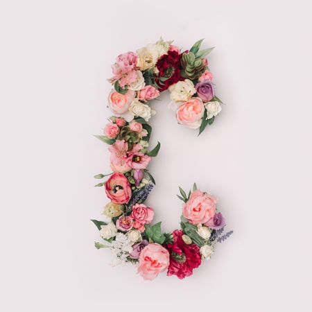 Letter C made of real natural flowers and leaves