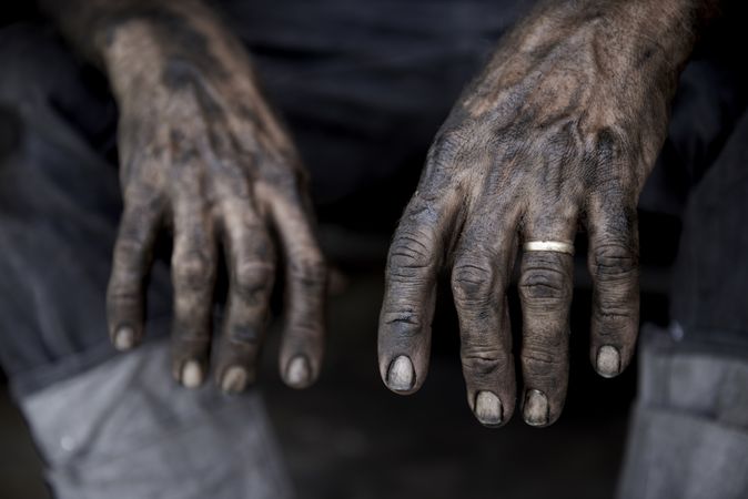 Dirty person's hands