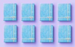 Blue gift boxes on purple background