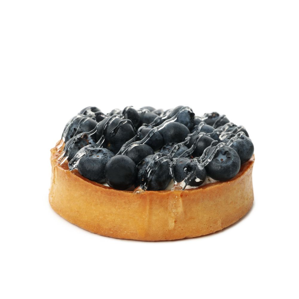 Tasty blueberry pie isolated on light background