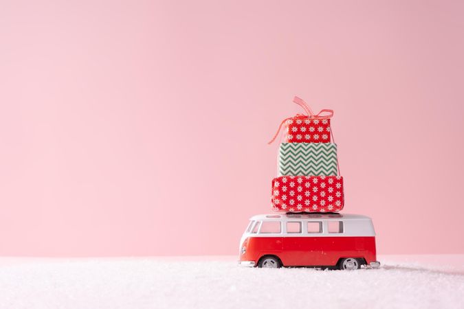 Vintage van with Christmas presents