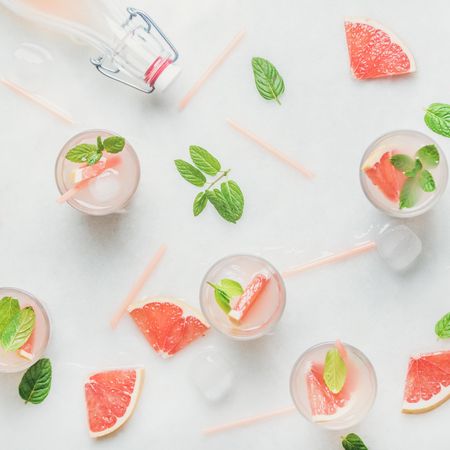 Flat-lay of cold refreshing summer alcohol cocktail
