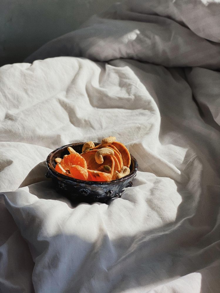 Sunlight falling on fresh breakfast bowl