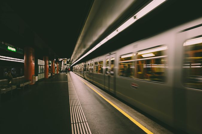 Long exposure of train in train station