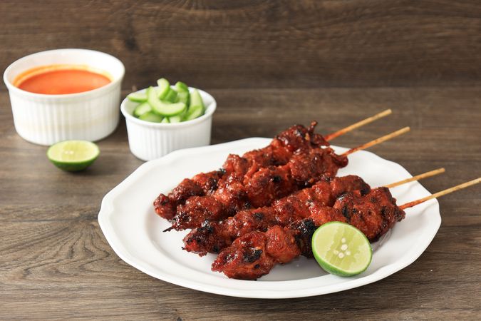 Sate Ratu, Chicken Satay with Spicy Red Spice. Famous Indonesian Food from Yogyakarta.