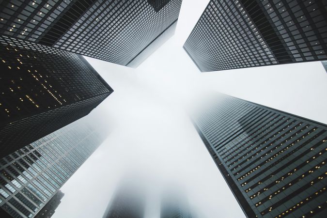 Low Angle View of Modern Glass Skyscrapers