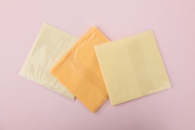 Top View Three Color Square Sliced Cheese with Plastic Individual Package