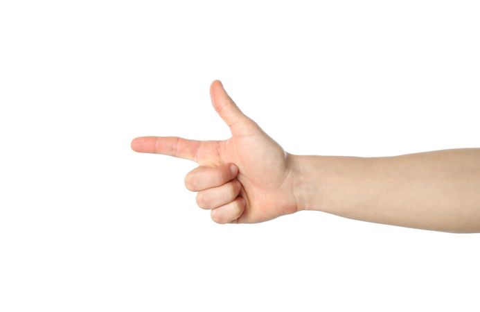 Male hand points, isolated on blank background. Gestures