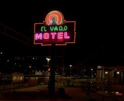 The classic neon sign for the 1937-vintage El Vado Motel on historic U.S. Route 66 4d9drb