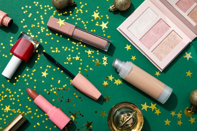 Concept of cosmetics, winter cosmetics, top view